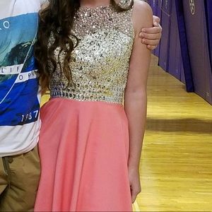 Open back two toned beaded mini dress